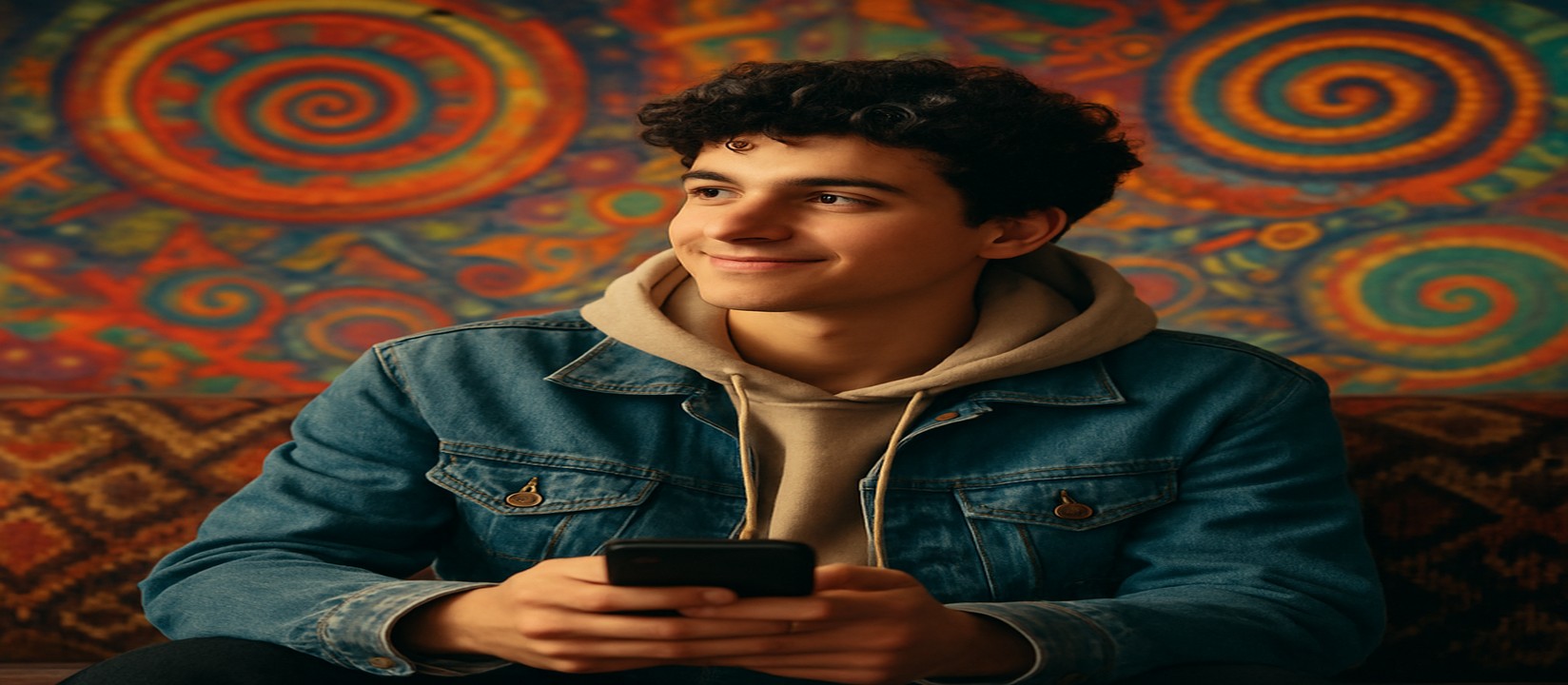 একজন ব্যক্তি সোফায় বসে cb6 অ্যাপটি স্মার্টফোনে চালাচ্ছেন