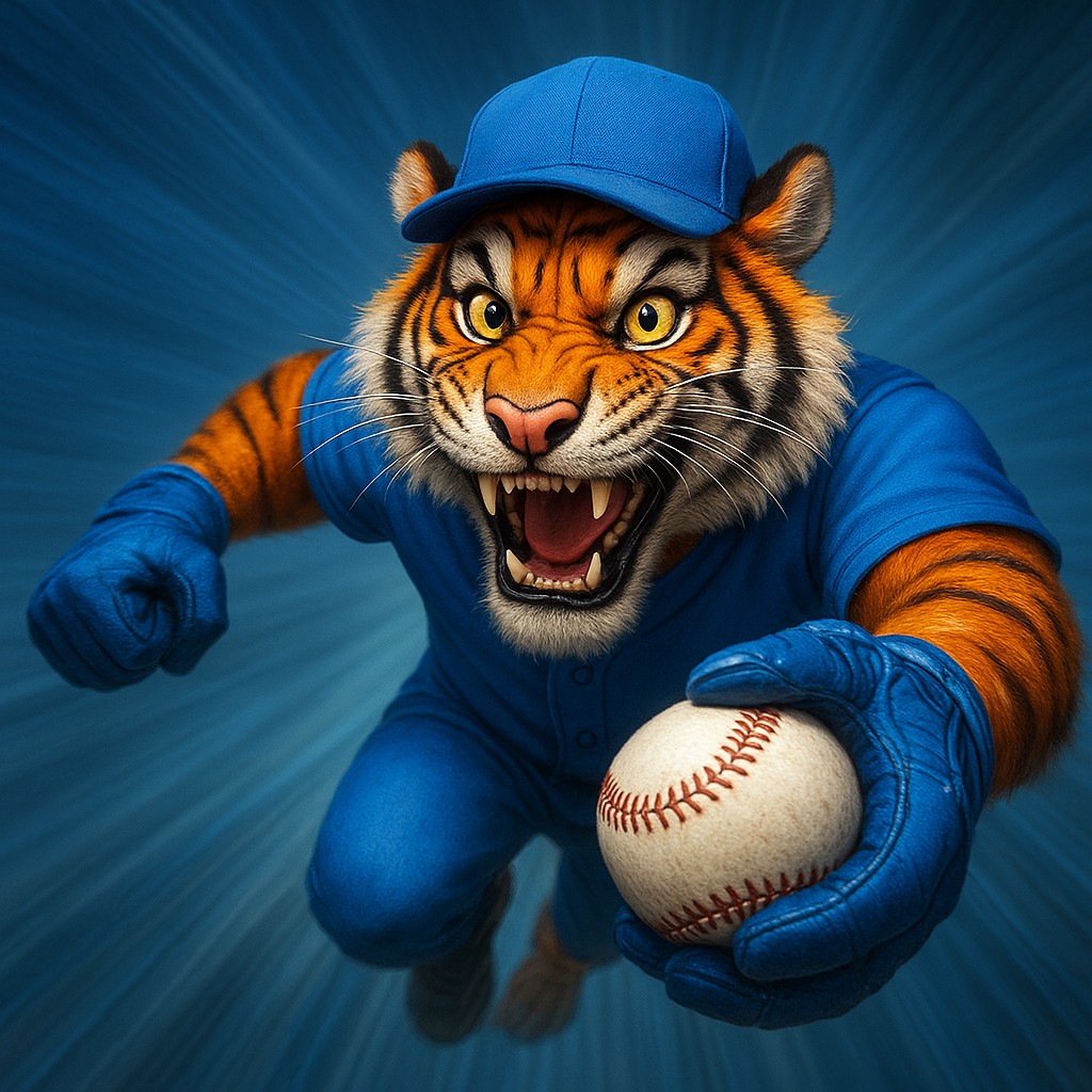 cb6কে ক্রিকেট গেমিংয়ের প্রতীক হিসেবে একটি আনন্দিত টাইগার শাবক, যার হাতে বল এবং ইউনিফর্ম পরা অবস্থায় দেখা যায়